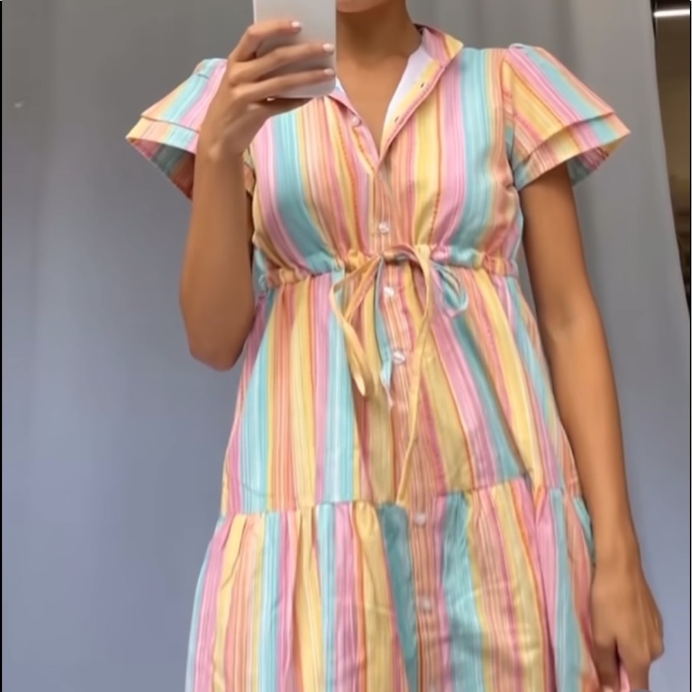 Victoria Dunn Pastel Striped Midi Dress